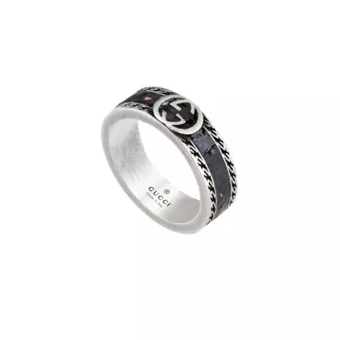 Gucci Interlocking G Black Enamel Wide Ring YBC645573002018