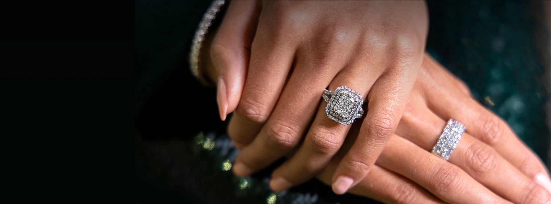 Diamond square sales halo engagement ring