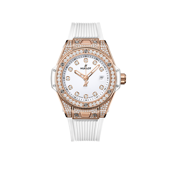 Hublot One Click King Gold White Pave 33mm Watch 485.OE.2210.RW.1604