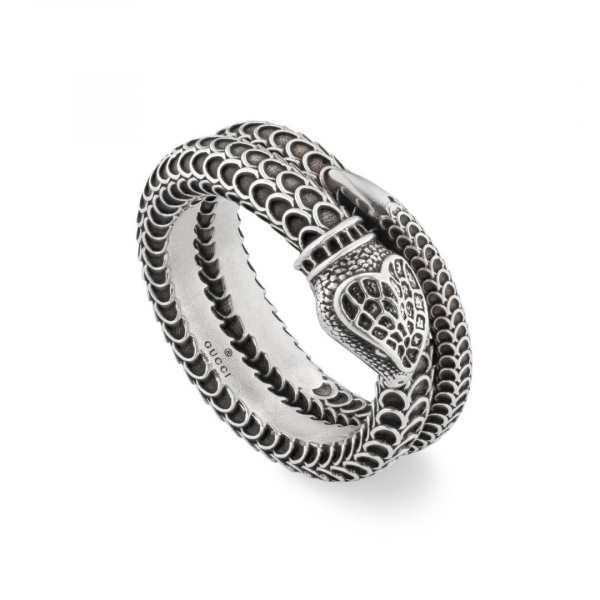 Gucci Garden Double Band Snake Aged Silver Ring