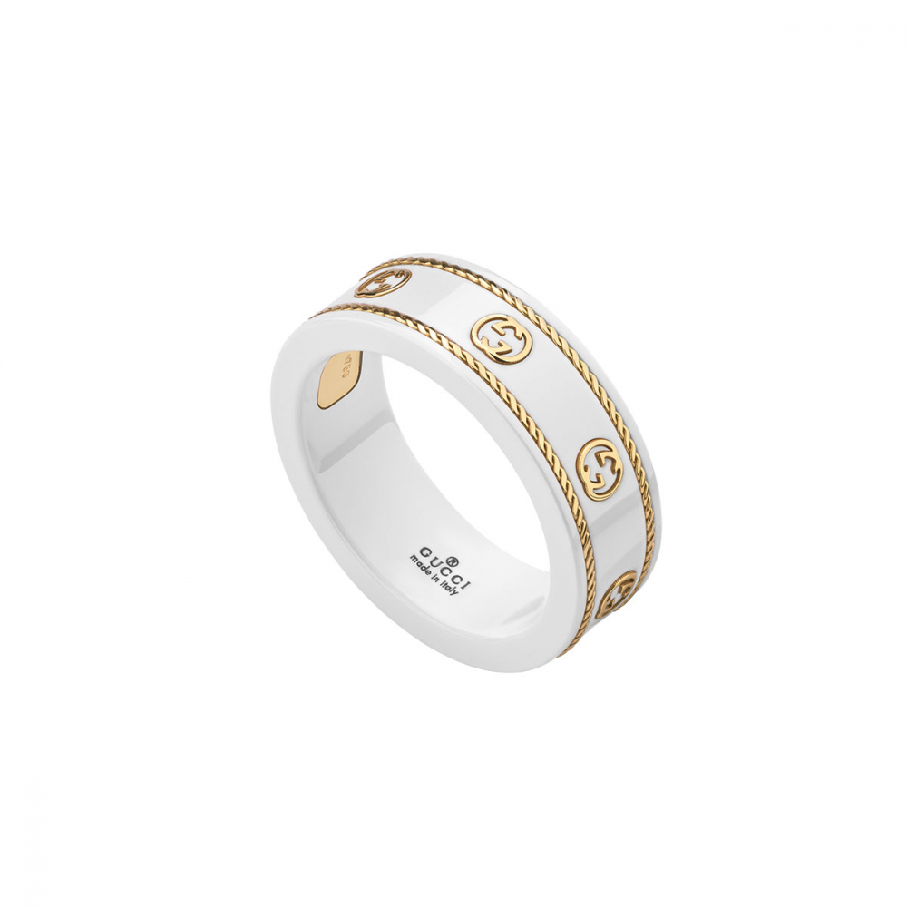 Gucci Icon White Zirconia and Yellow Gold Ring YBC606826002