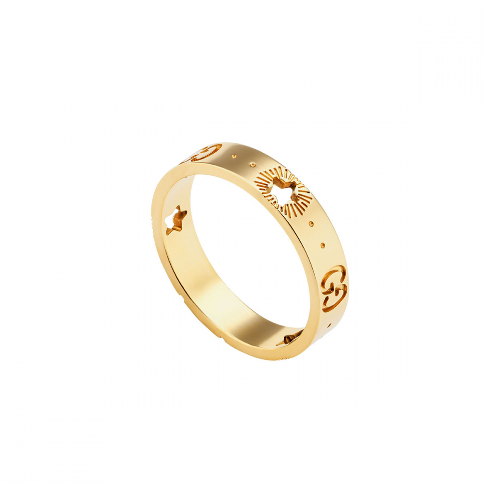 Gucci Icon 18ct Yellow Gold Star Band Ring YBC607339001