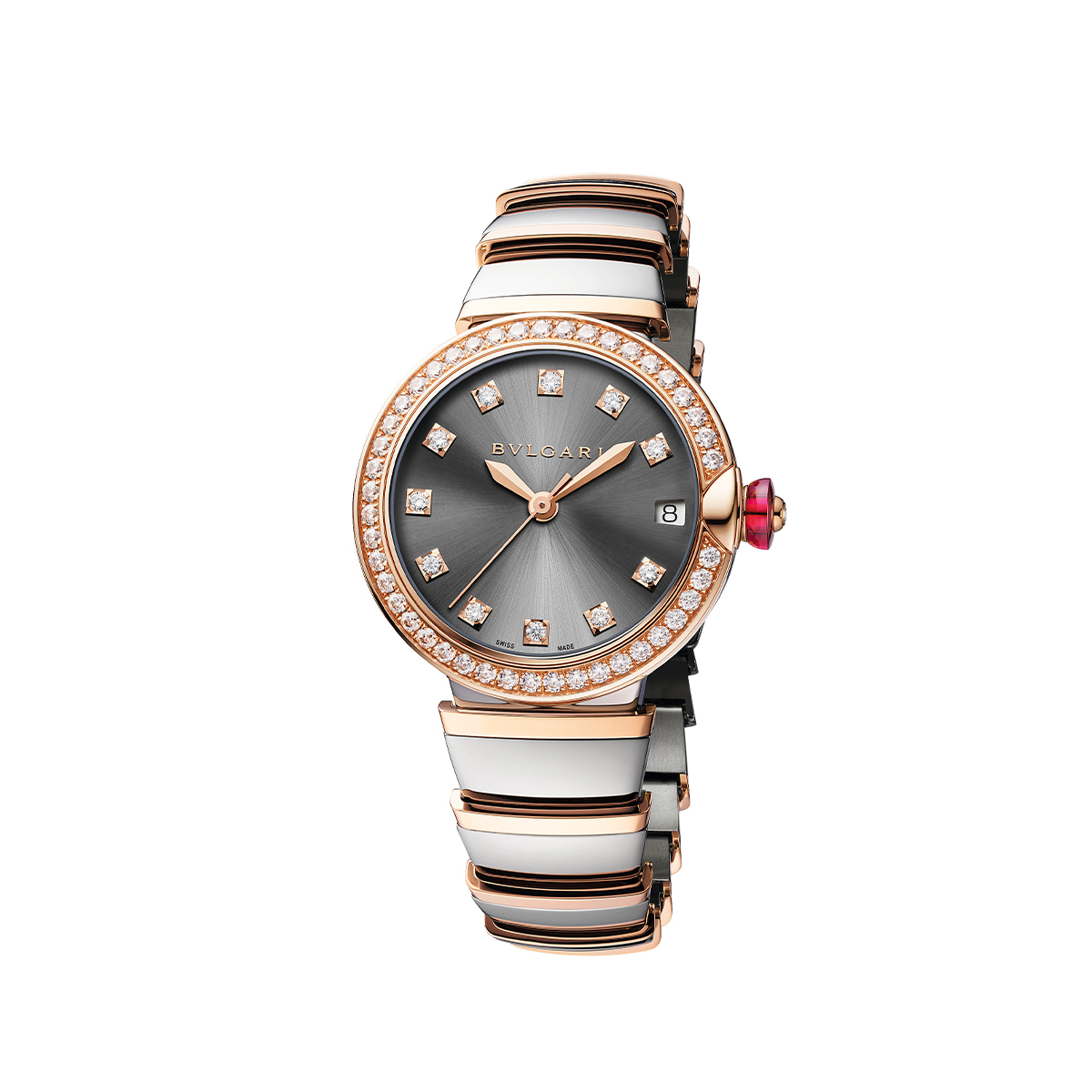 Bulgari Lucea Scaglie Steel and Rose Gold Diamond 33mm Watch - Grey 103029