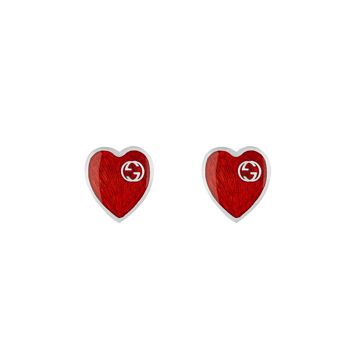 Gucci Interlocking G Red Enamel Heart Earrings YBD645547001