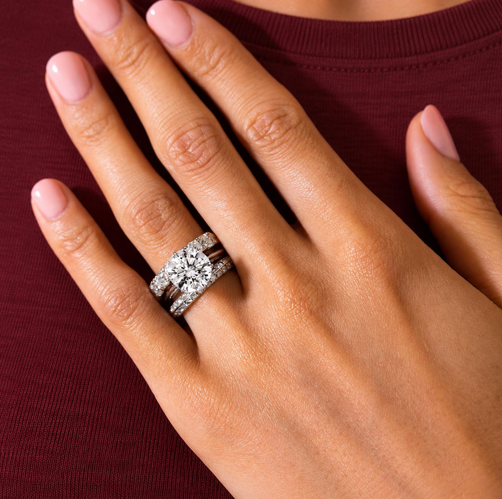 woman wearing diamond engagement ring