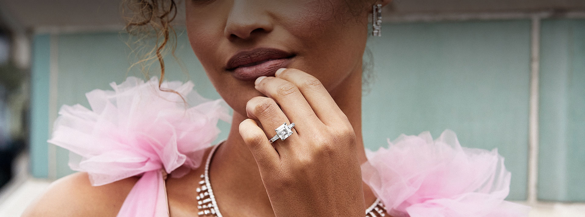 woman wearing lab grown diamond engagement ring