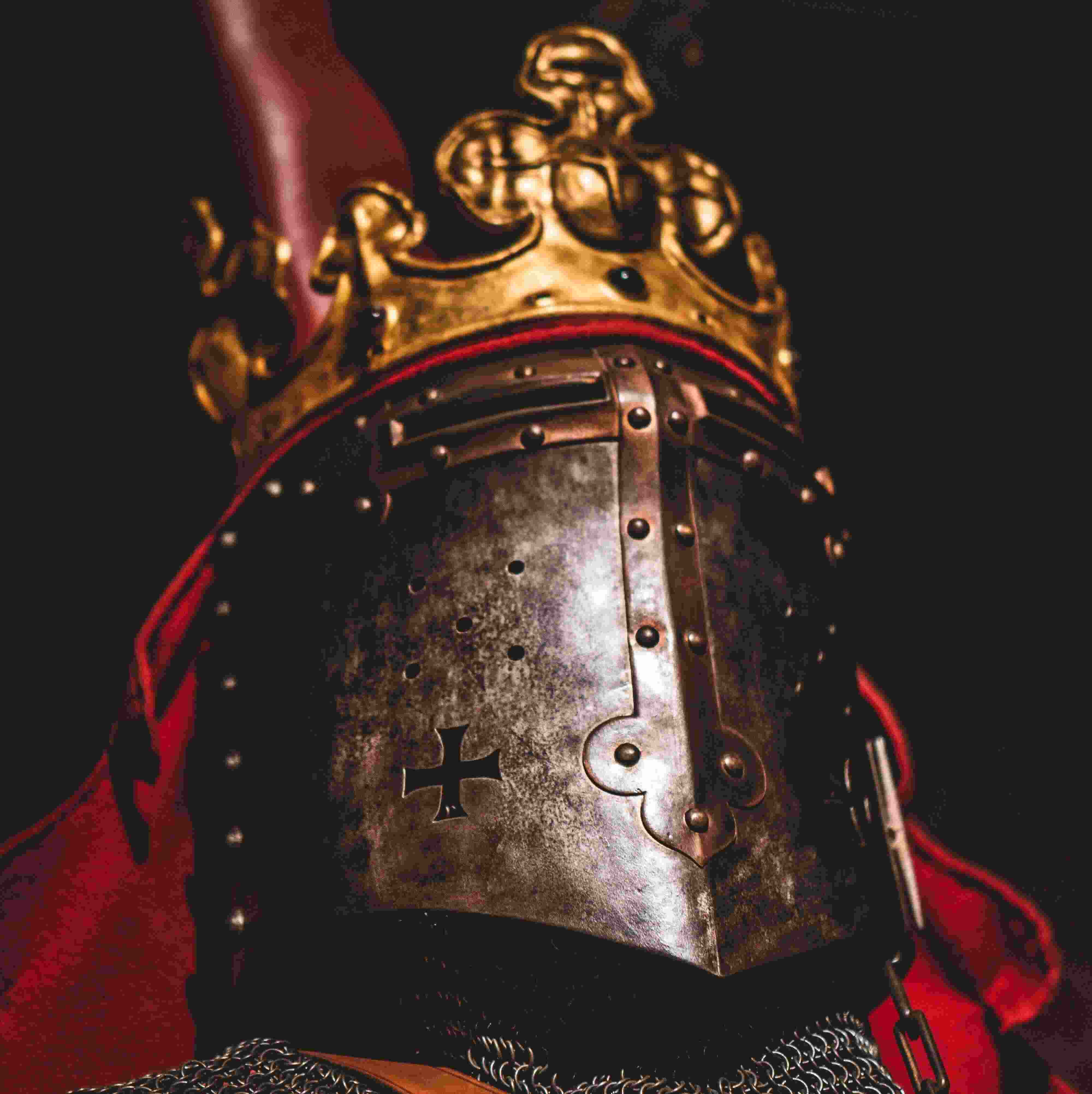 Medieval armour and bejewelled crown
